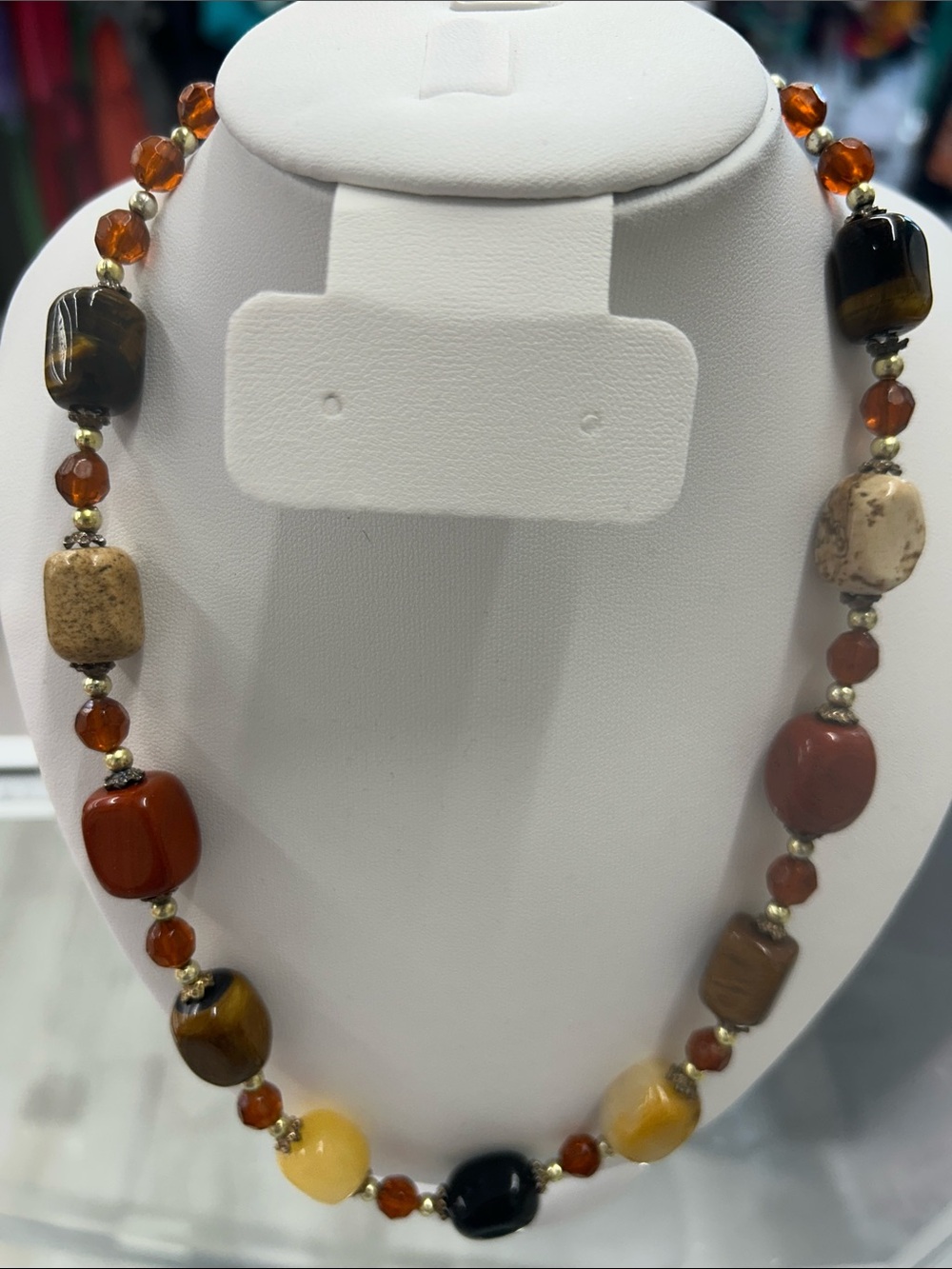 Natural Multi-Stone Beaded Necklace - Brown & Amber Tones